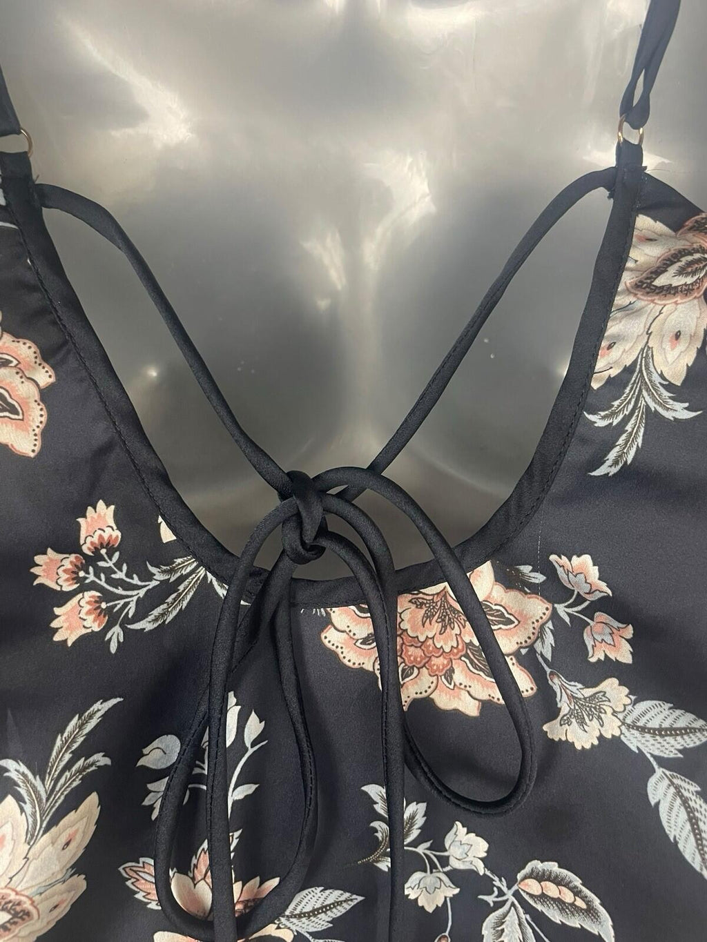 New Look Floral Satin Camisole Top Women's UK Size 8 Adjustable Strap Navy Blue