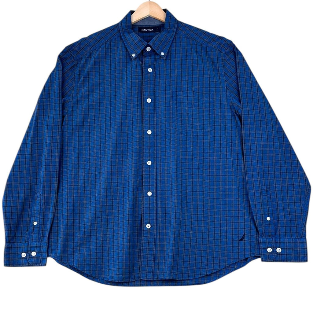 Nautica Shirt Men's UK Size XL Blue Striped Long Sleeve Pockets Button Collar