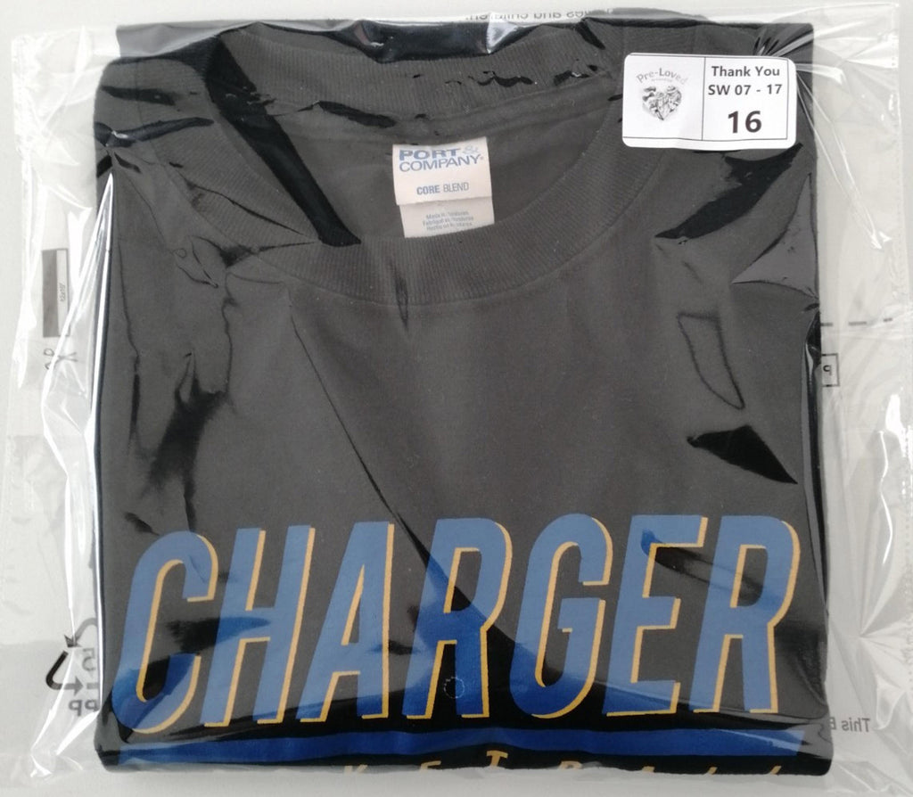 Port & Company Black Charger Basketball Sports Graphic Print T-Shirt Men's Size M Black Crew Neck