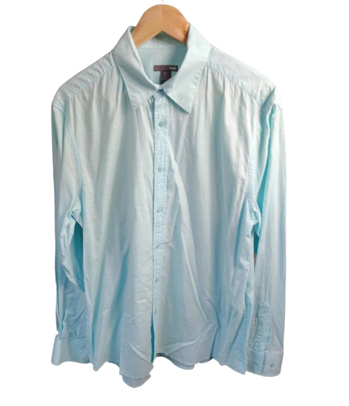 H&M Men's Shirt Green Long Sleeve 100% Cotton Men's UK Size L 44" Chest