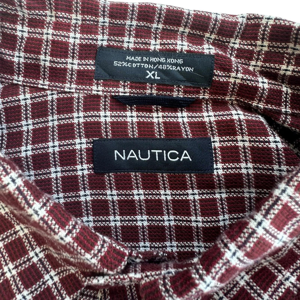Nautica Shirt Men's UK Size XL Purple Plaid Pattern Long Sleeve Button Down