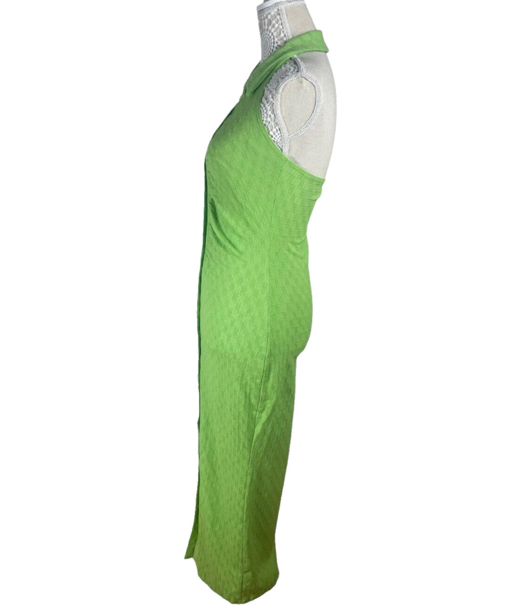Button Front Dress Green Sleeveless Green Textured Fabric Women's UK Size 8