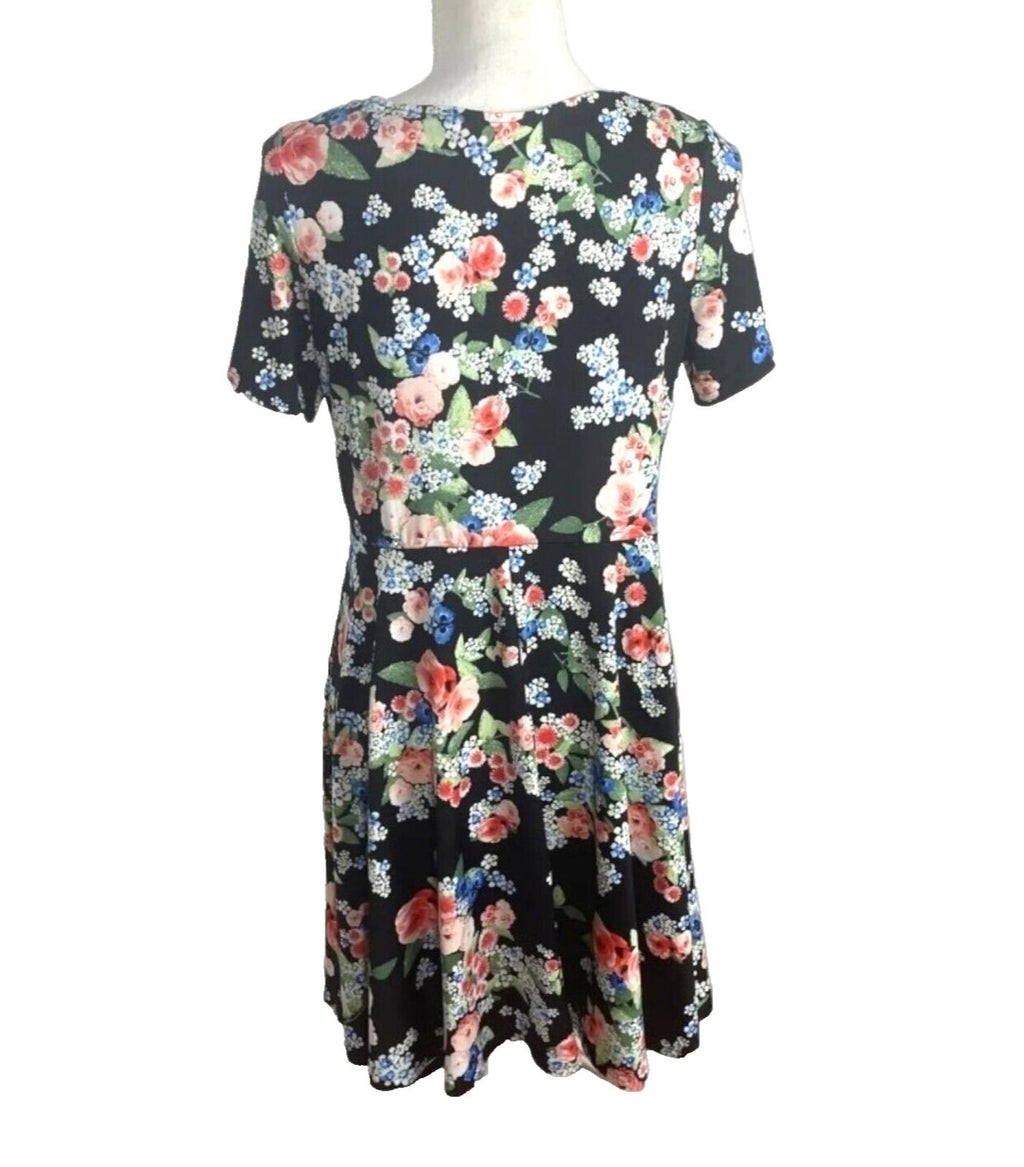 Anthology Floral Midi Dress Women's UK Size 12 Black Short Sleeve Round Neck