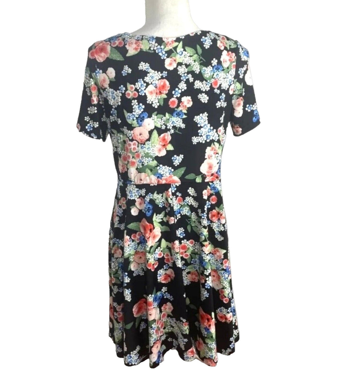 Anthology Floral Midi Dress Women's UK Size 12 Black Short Sleeve Round Neck