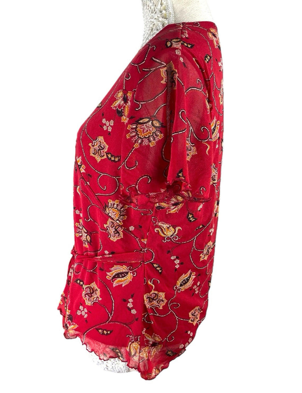 Bonmarche Blouse Red Floral Chiffon Top Women's UK Size M (10-12)