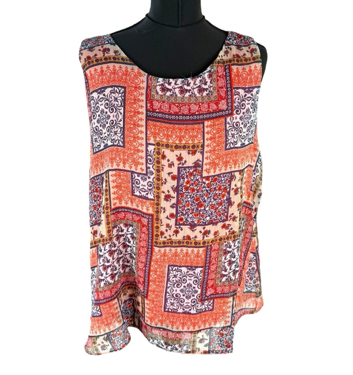 Wallis Orange Pattern Vest Top Chiffon Colour Block Women's UK Size 18