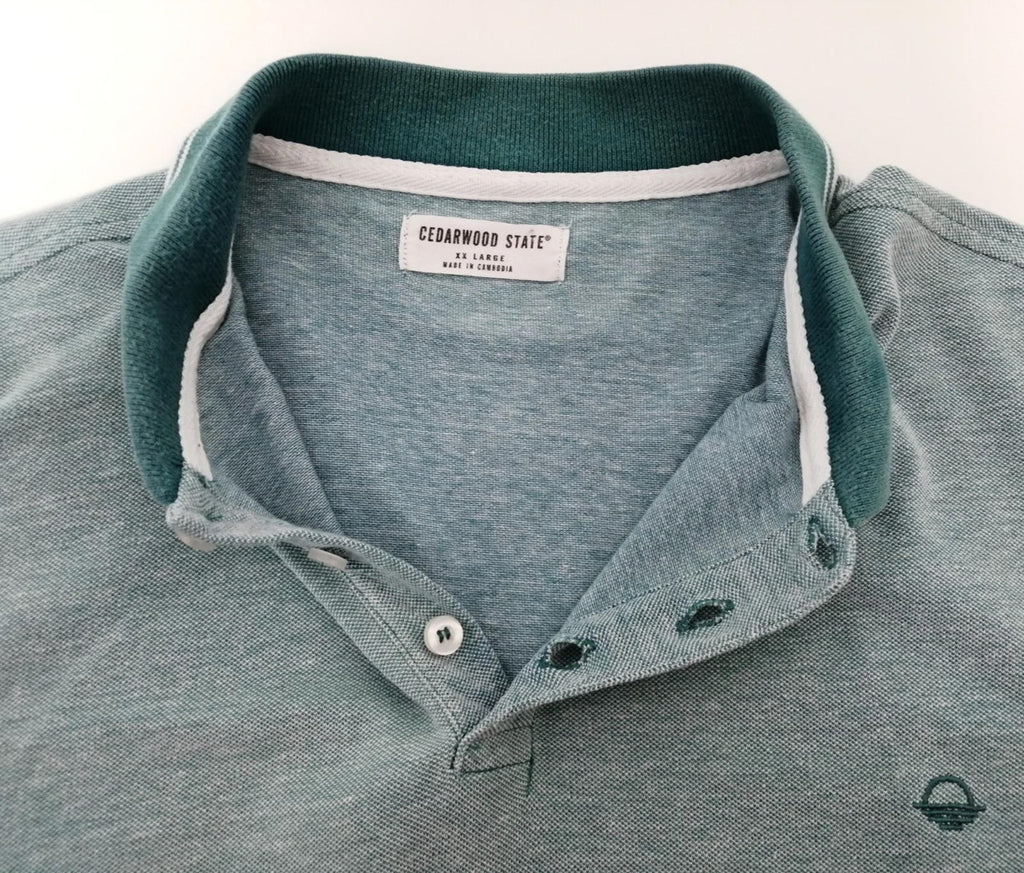 Cedar Wood State Turquoise Polo Shirt Men's Size 2XL Teal Blue Embroidered Logo 100% Cotton