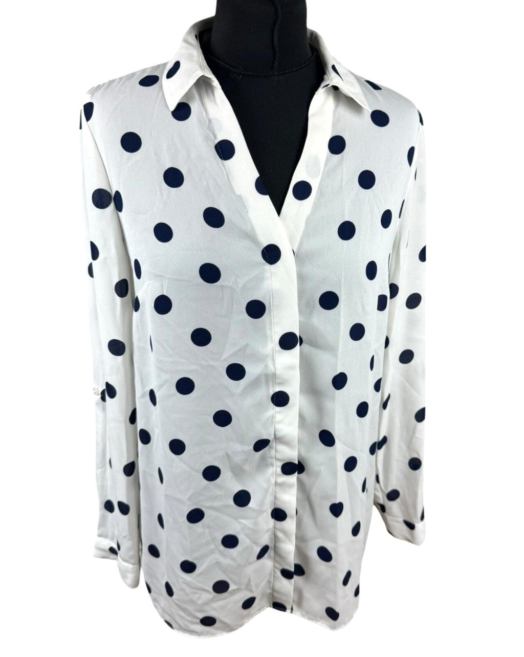 TU Polka Dot Shirt Blouse Women's UK Size 10 Oversized Chiffon Button Up White