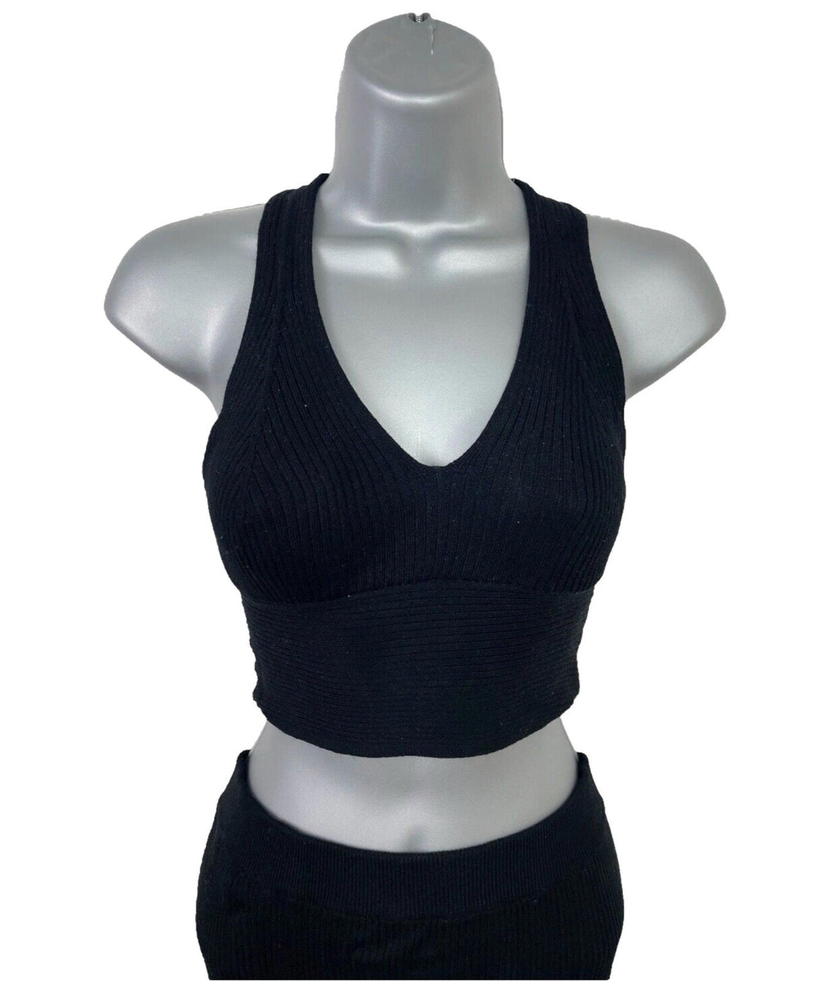 Pull&Bear Black Ribbed Maxi Skirt & Crop Top Co-Ord Set Women's UK Size XS
