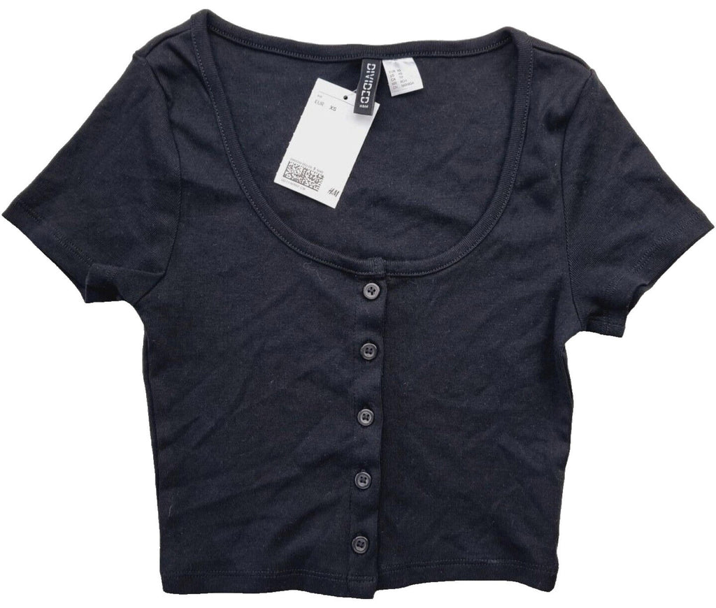 Divided Black Divided Crop Top Black Button Front Women's UK Size XS