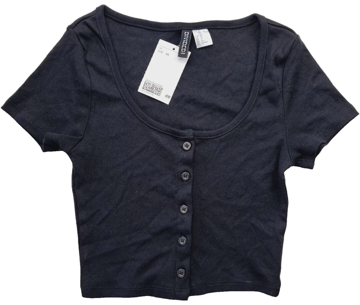 Divided Black Divided Crop Top Black Button Front Women's UK Size XS