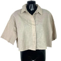 Primark Linen Shirt Blouse Women's UK Size 6 Cropped Relaxed Fit Beige Top