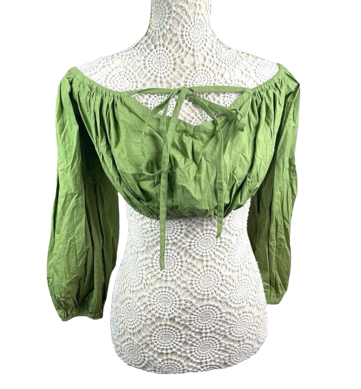 Khaki Green Off Shoulder Crop Top 3/4 Bell Sleeve Women's UK Size 8