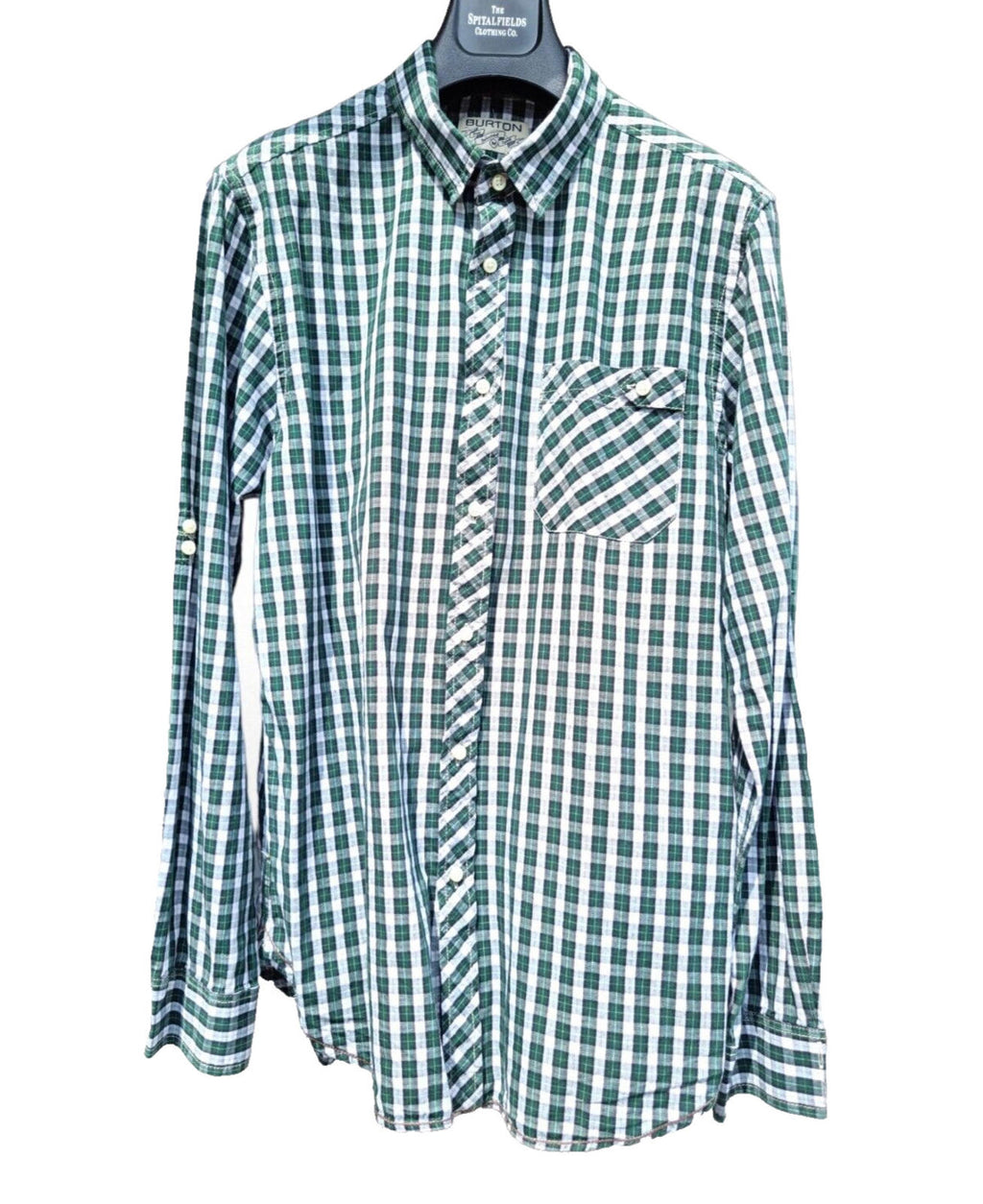 Burton Shirt Green Check Long Sleeve 100% Cotton Men's UK Size M Medium