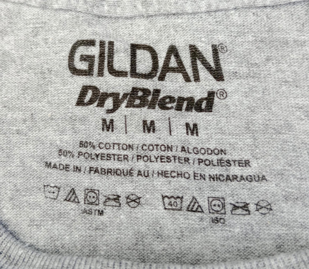 Gildan Gray Softball Camp Graphic Print T-Shirt Men's UK Size M Grey Crew Neck Cotton Mix