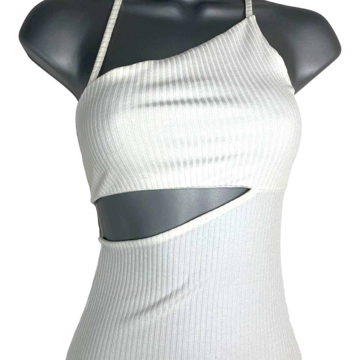 Divided Maxi Dress Ivory Ribbed Cut Out Design Women’s UK Size XS