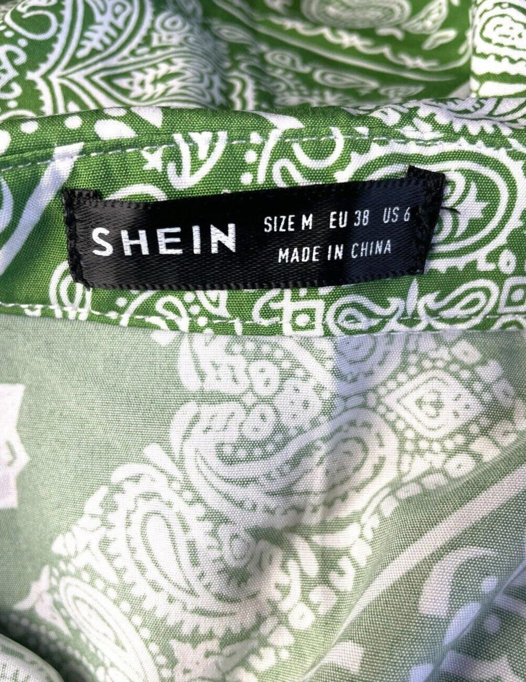 Shein Green & White Paisley Print Shirt Blouse Women's UK Size M