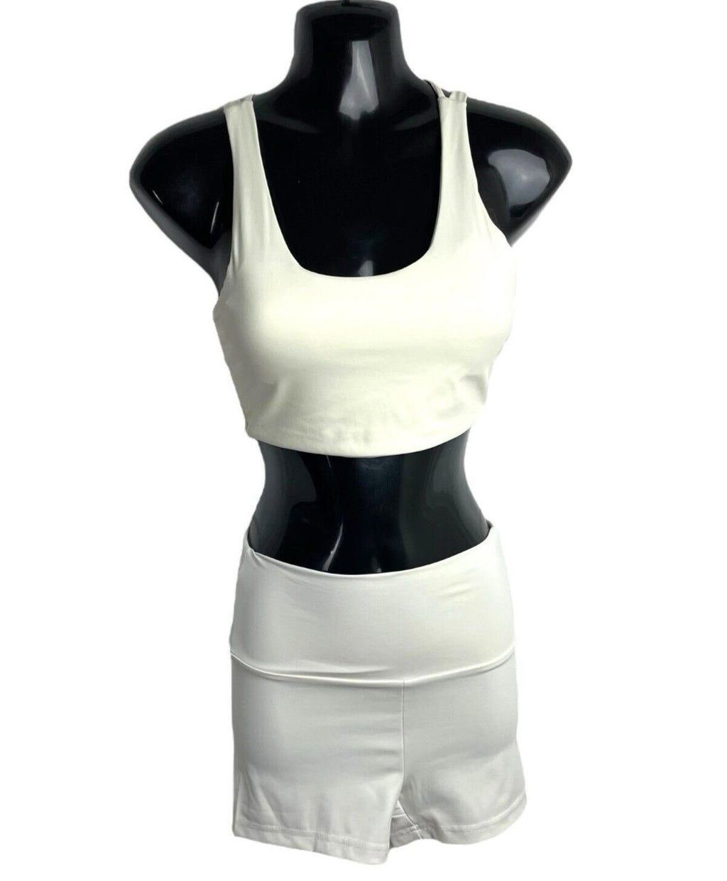 Stradivarius Co Ord Set Women's UK Size XS Shorts & Crop Top Padded Ivory Lycra