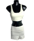 Stradivarius Co Ord Set Women's UK Size XS Shorts & Crop Top Padded Ivory Lycra