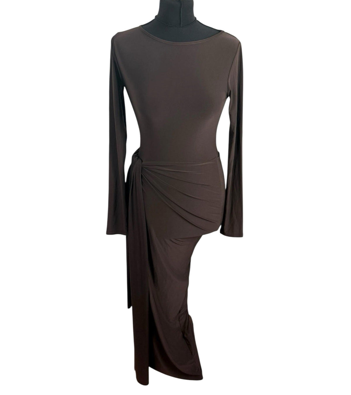Brown Bodycon Wrap Dress Maxi Stretch Slimfit Slimming Womens UK Size A