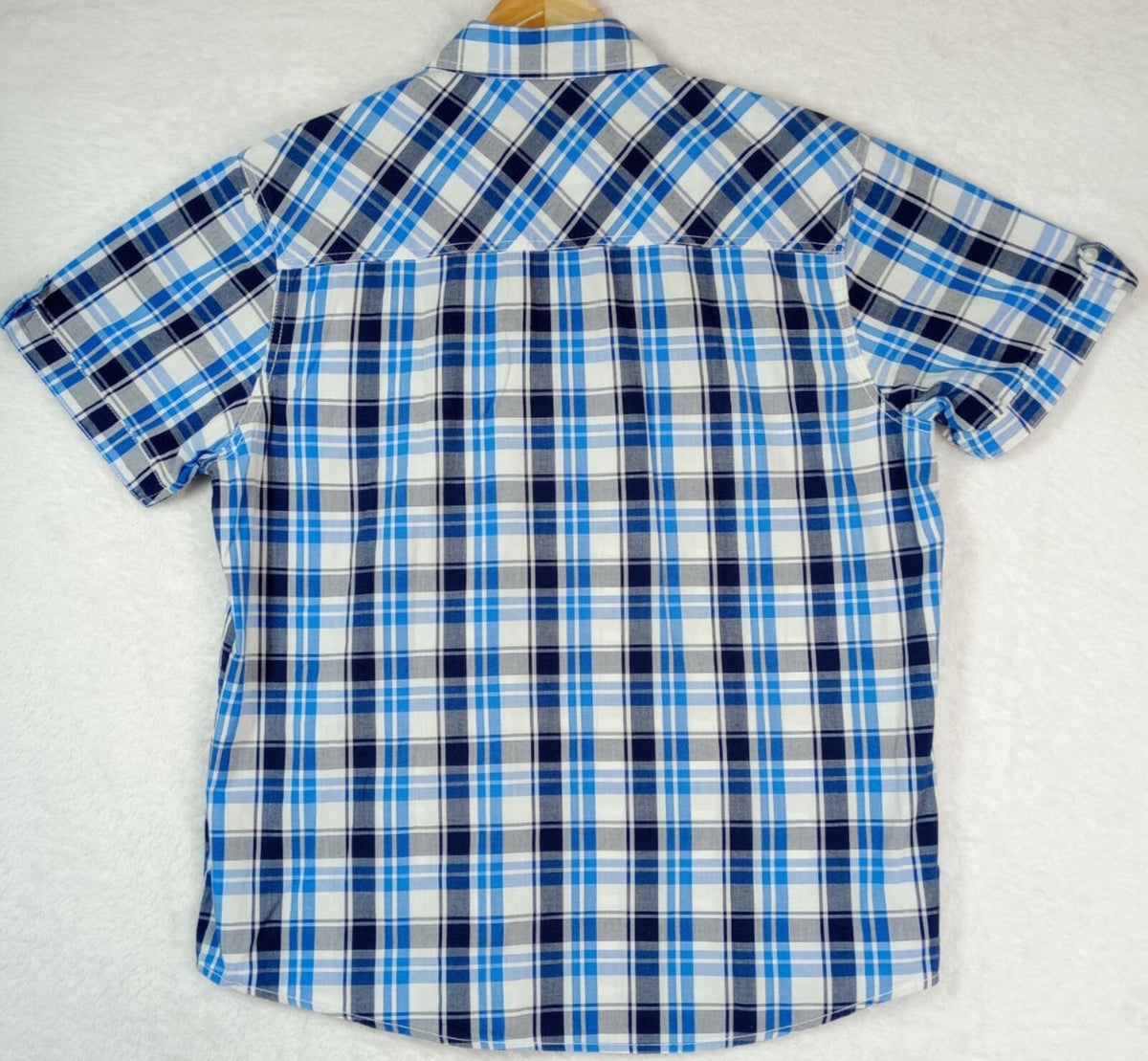 Lee Cooper Men's Shirt UK Size L Blue Check Short Sleeve Pockets 100% Cotton