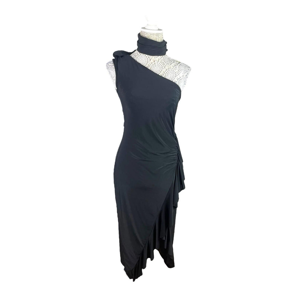 Global Black Midi Dress One Shoulder Collared Occasion Women's UK Size 8