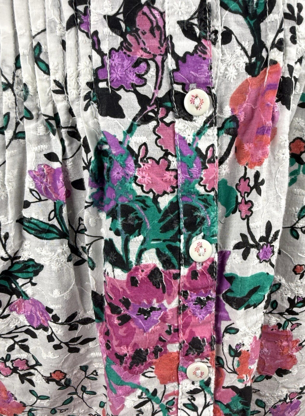 F&F Floral Blouse Women's UK Size M Button Up White Embroidered Sleeveless