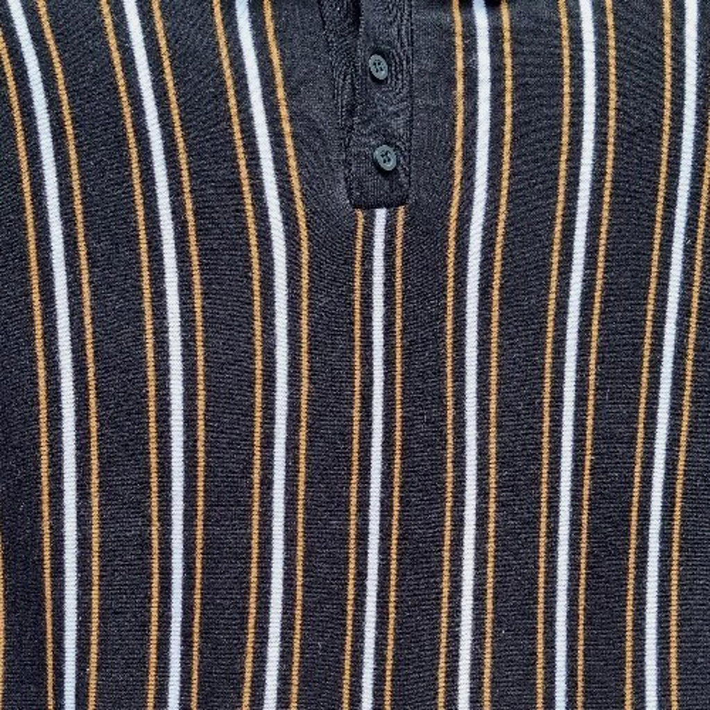 Pull&Bear Polo Shirt Men's UK Size S Black Knit Striped Jersey Tee Summer