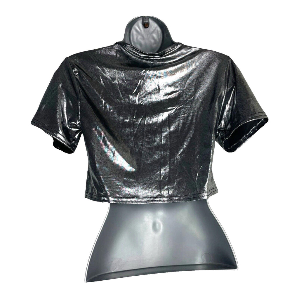 Pretty Little Thing Metalic Silver Crop Tee Cut Out Women’s UK Size 8