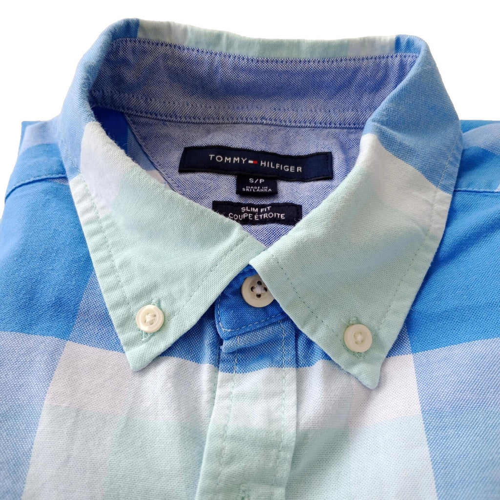 Tommy Hilfiger Button Down Shirt Men's UK Size S Slim Fit Check Short Sleeve