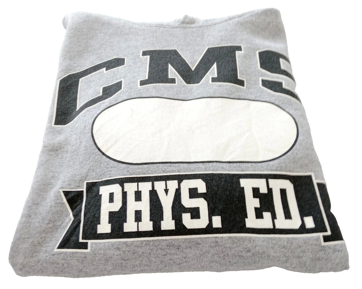 Gildan Gray Grey Graphic Print Jersey Hoodie Men's UK Size S CMS PHYS. ED. Fleece Lined