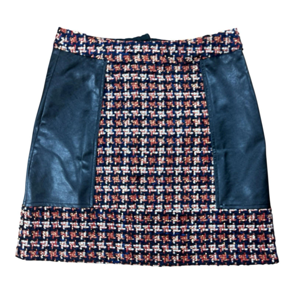 River Island Tweed A-Line Mini Skirt Faux Leather High Waist Women's UK Size 8