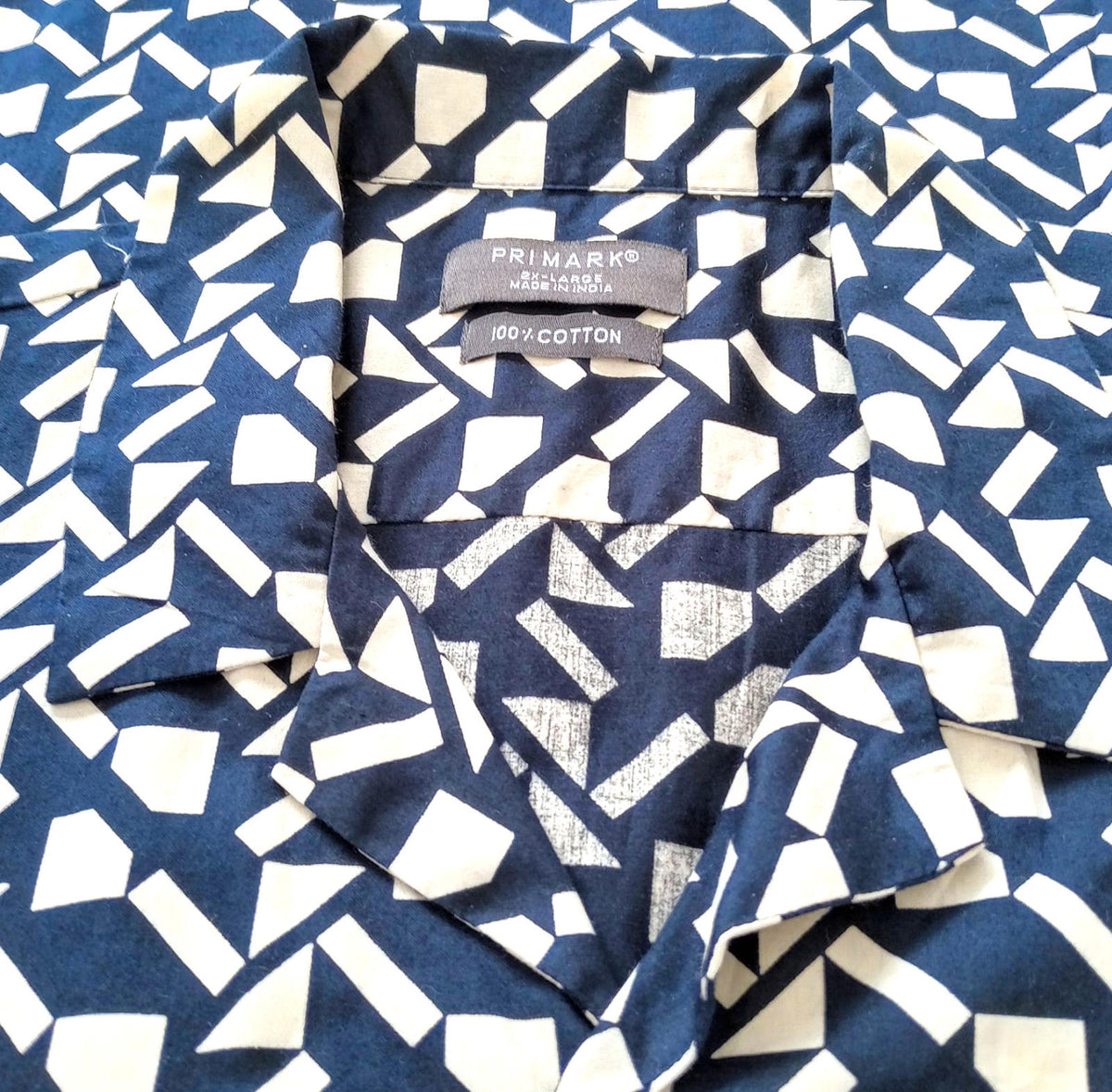 Primark Shirt Short Sleeve Geometric Black White 100% Cotton Men's UK Size 2XL