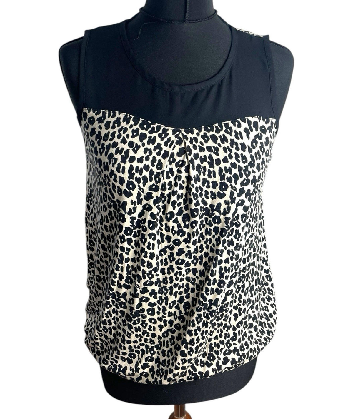 Beige Leopard Print Vest Top Chiffon Panel Neck Women's UK Size S