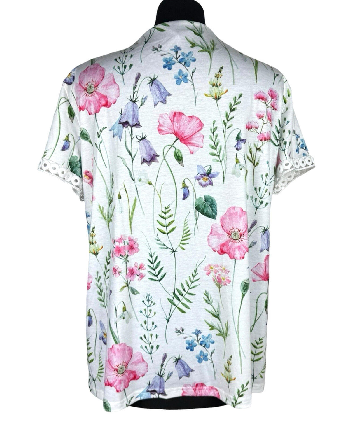Just Fashion V-Neck Blouse Top Women's UK Size M Floral Print Contrast Lace Trim