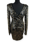 AX Paris Sequin Mini Dress Women's UK Size 10 Long Sleeve Black Gold