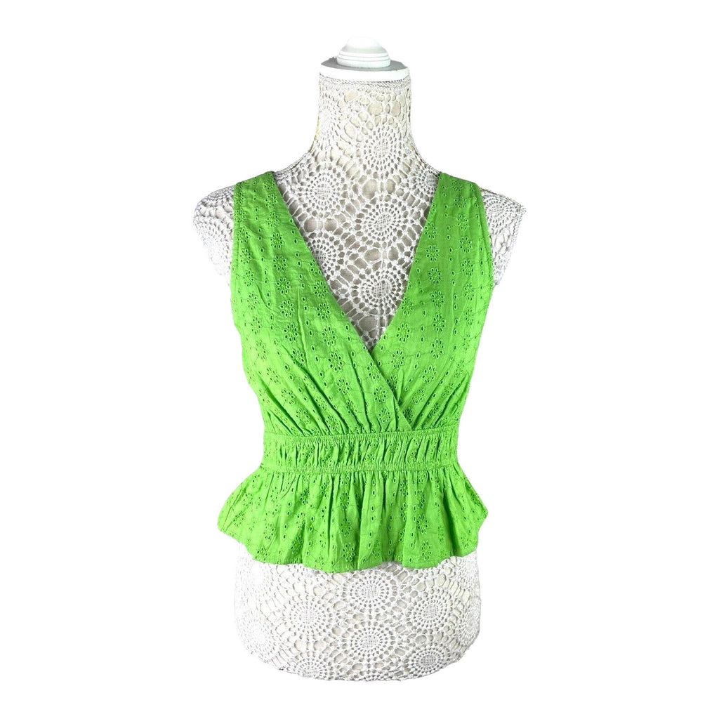 Tank Top Embroidered Cropped Green Blouse Women's UK Size 8