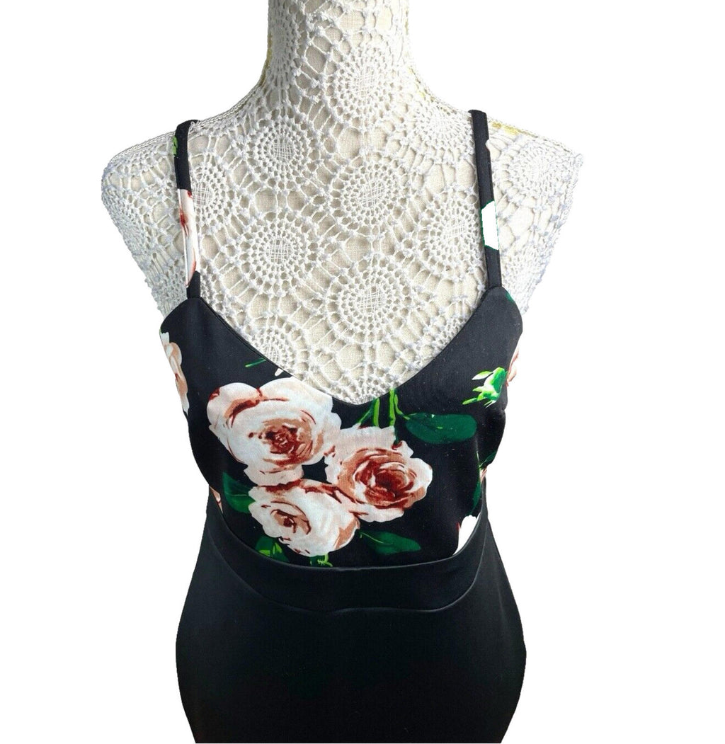 AX Paris Black Bodycon Dress Black Floral Top Detail Women's UK Size 14