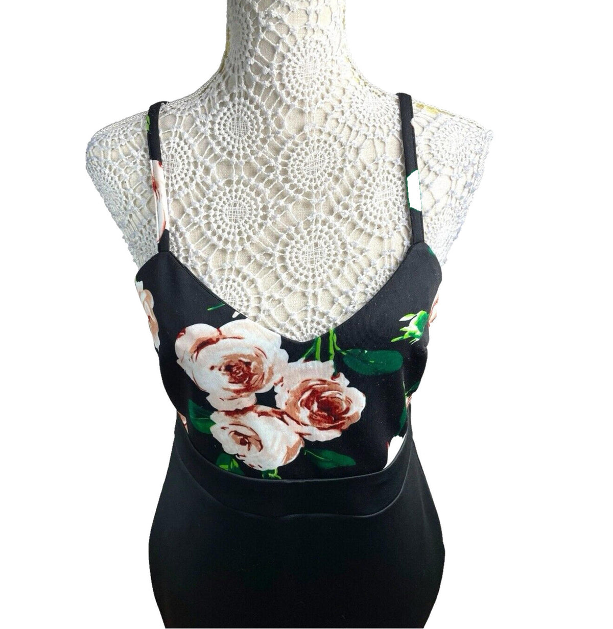 AX Paris Black Bodycon Dress Black Floral Top Detail Women's UK Size 14