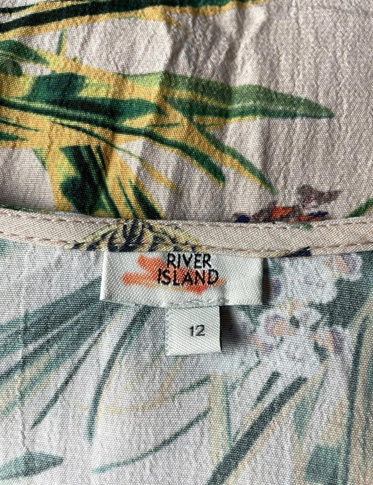 River Island Pink Floral Crop Top Tie Front 3/4 Sleeve Pastel Women's UK Size 12