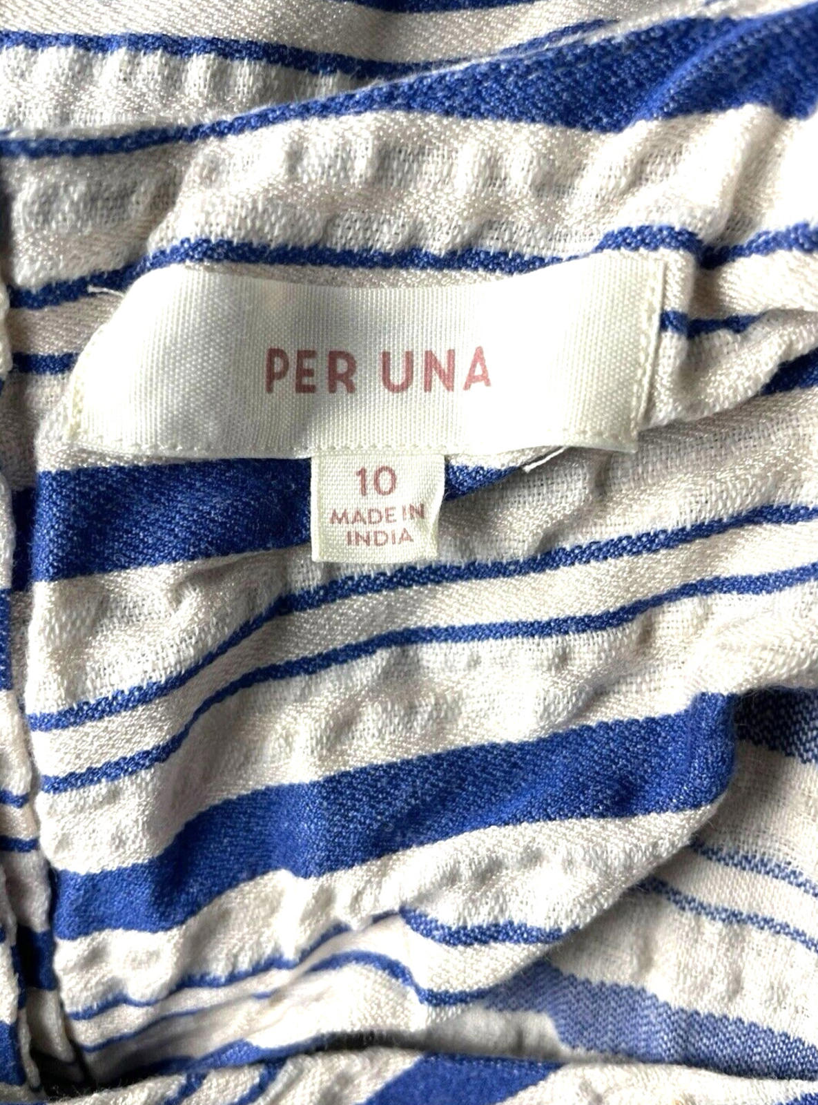 Per Una White Marks & Spencer Stripe T-Shirt Top Women's UK Size 10 Short Sleeve Linen Blend