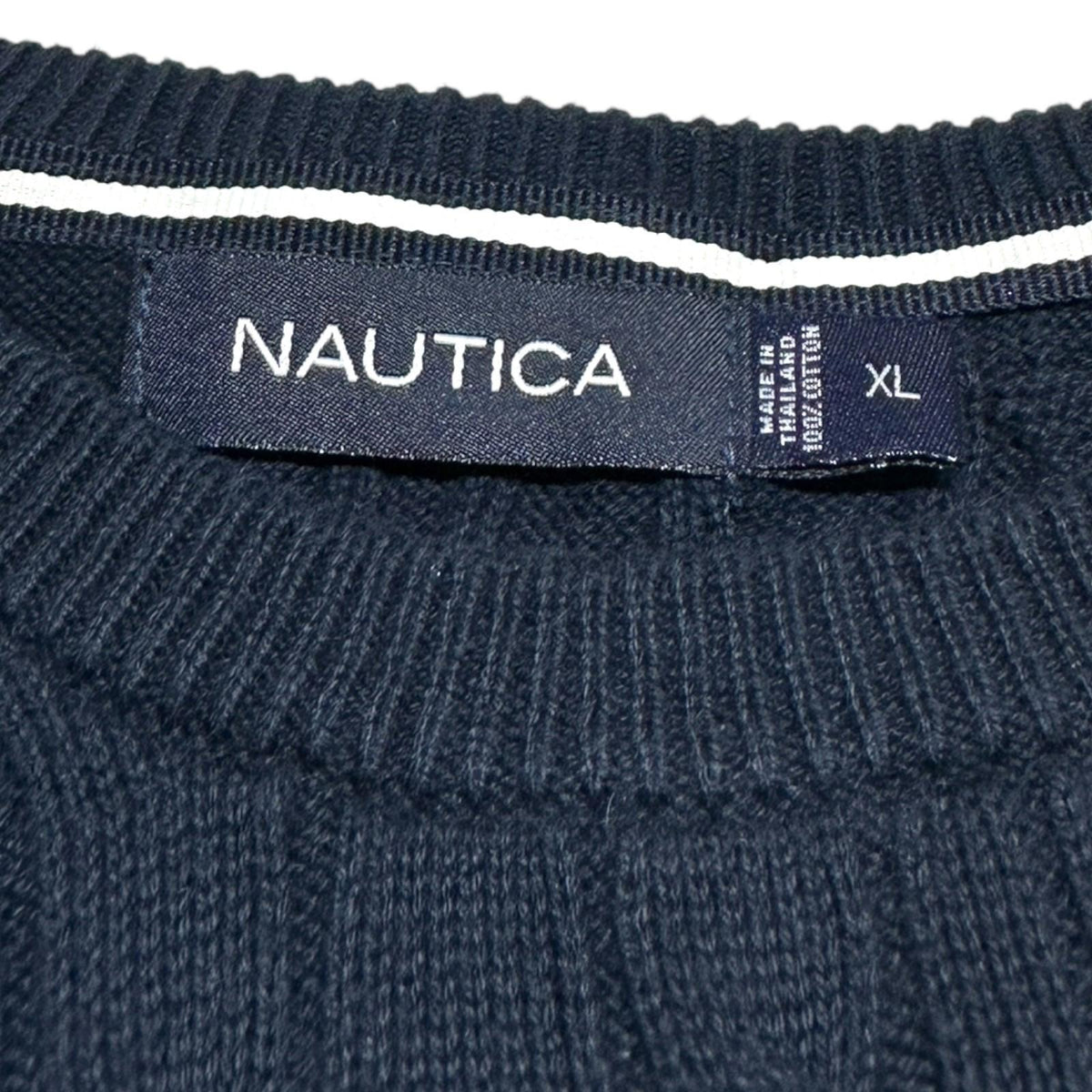 Nautica Knit Jumper Men's UK Size XL Navy Blue 100% Cotton Long Sleeve Crew Neck