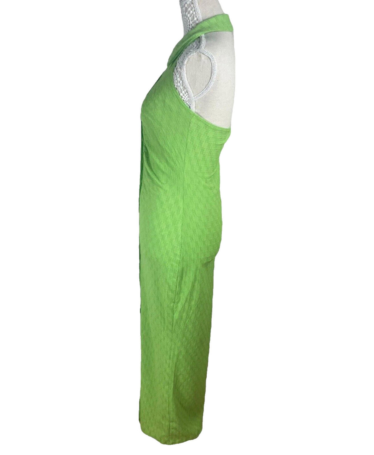 Button Front Dress Green Sleeveless Green Textured Fabric Women's UK Size 8