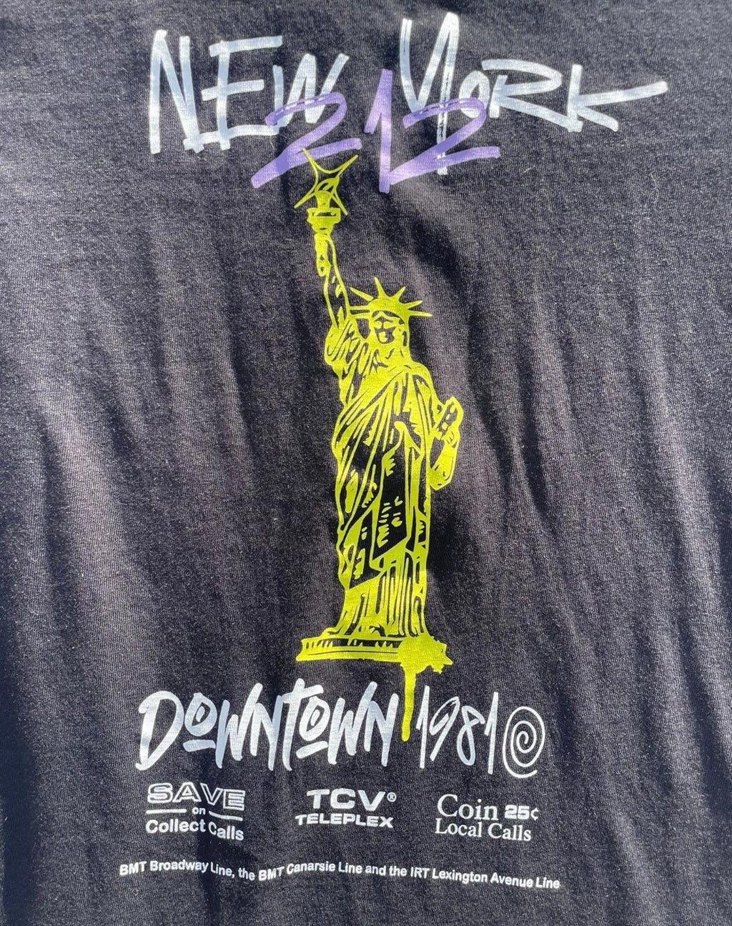 New York 212 Downtown 1981 T-Shirt Men's UK 2XL Black Crew Neck Graphic Print