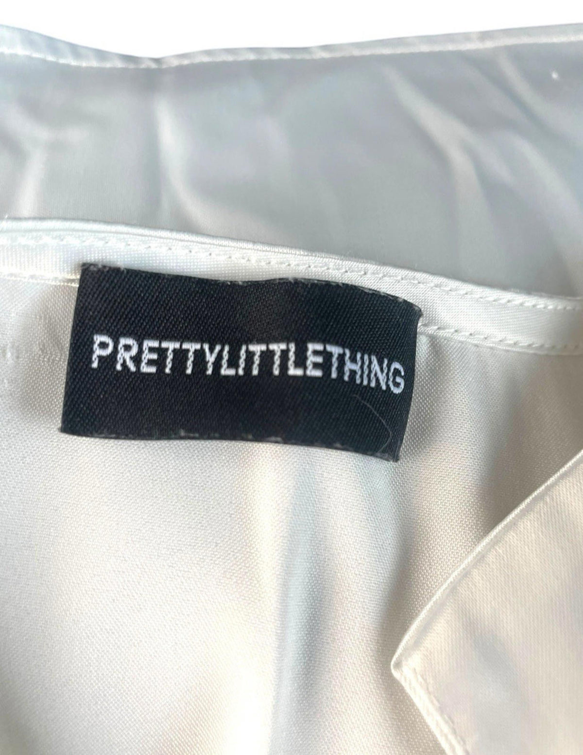 Pretty Little Thing White Satin Shirt Cropped Women’s UK Size 8