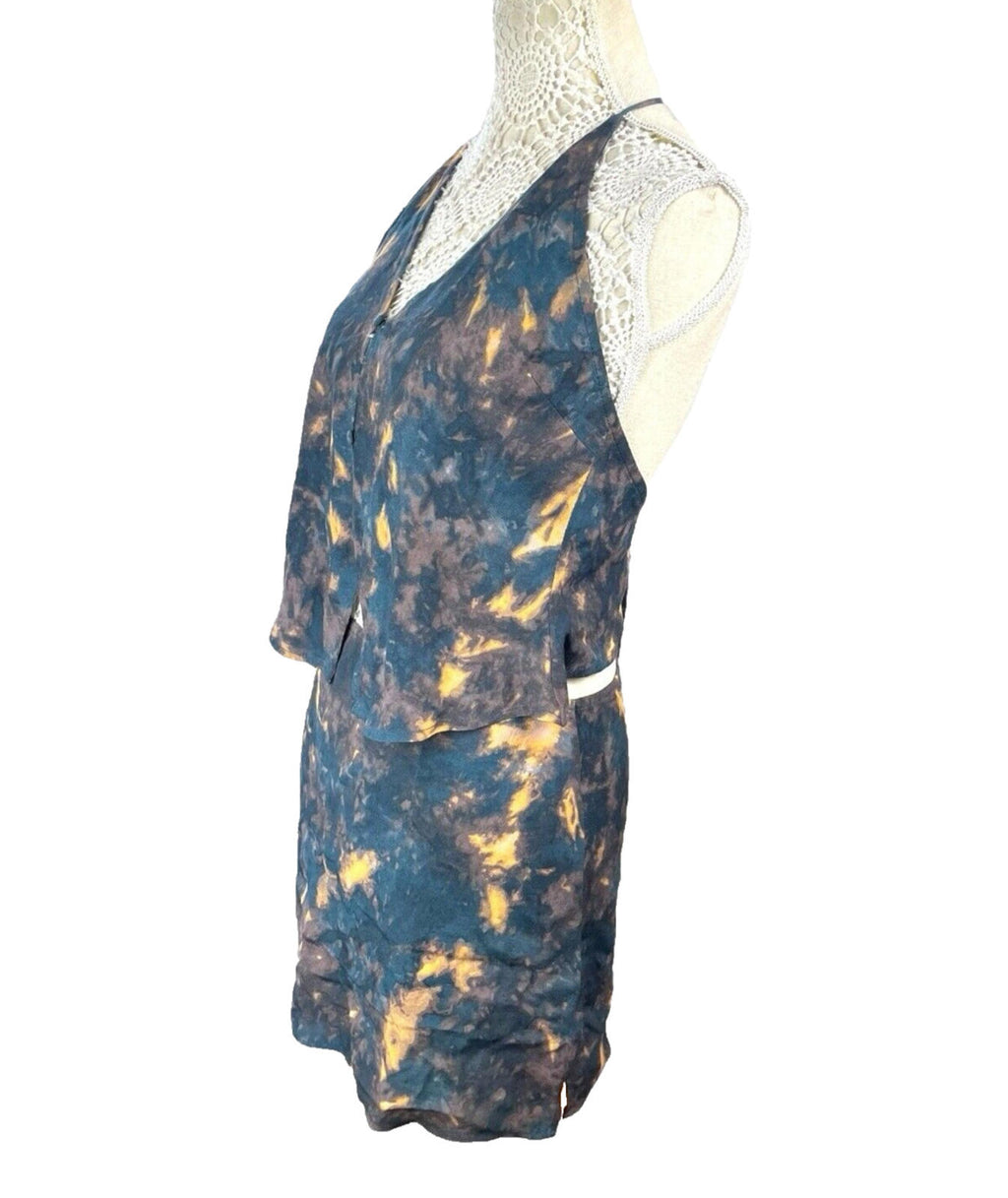 Navy Tie-Dye Mini Skirt & Top Co-Ord Set Women's UK Size 8 Rustic Halterneck Blue