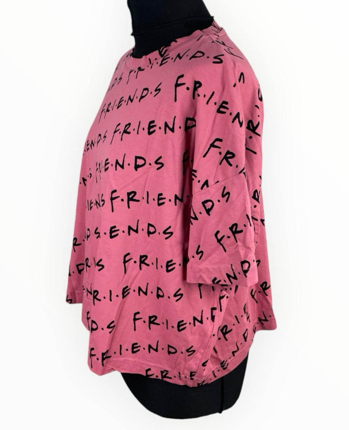 Friends Pink Friends Cropped T-Shirt Women's UK Size 14 Short Sleeve Cotton Geometric Print