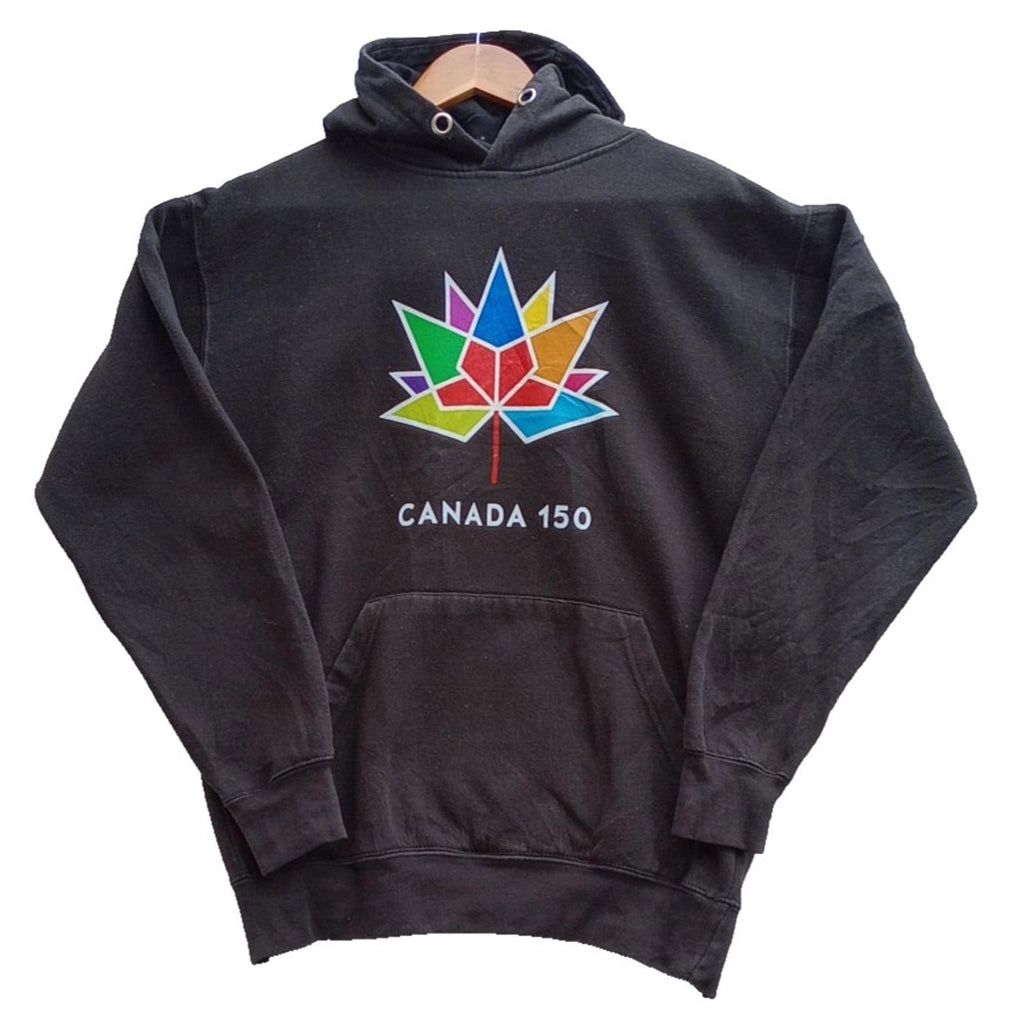 Black 150th Canada Celebration Hoodie Men's UK Size S Black Jersey Hooded Pockets