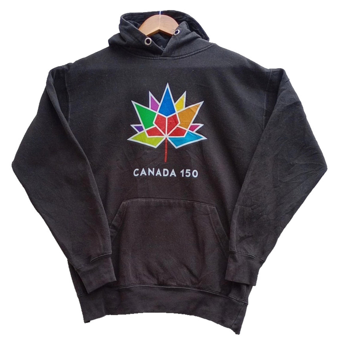 Black 150th Canada Celebration Hoodie Men's UK Size S Black Jersey Hooded Pockets