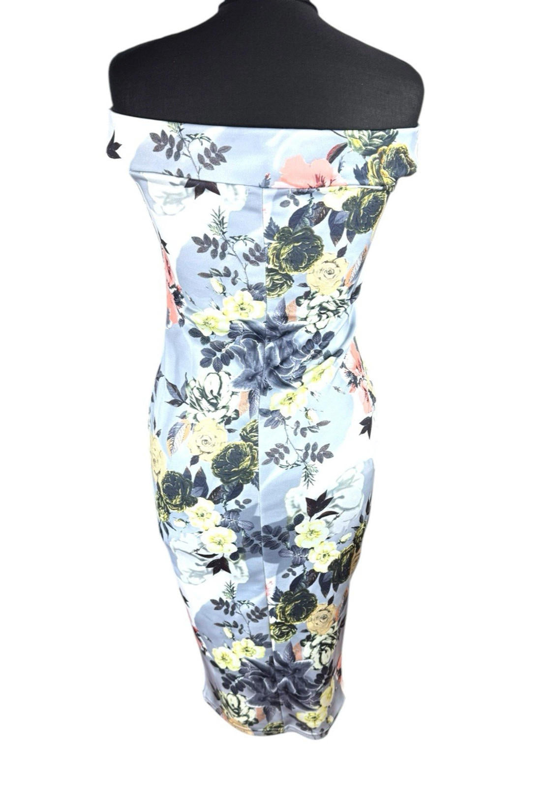 Boohoo Night Silver Floral Occassion Dress Midi Off Shoulder Women's UK Size 12